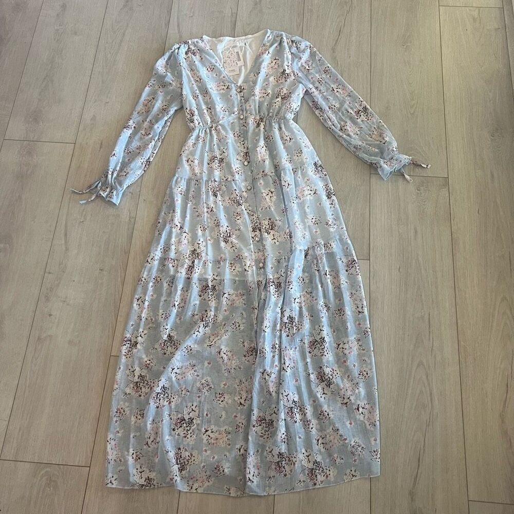 OZblue Light Blue Floral Print Maxi Dress size M